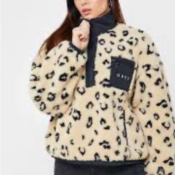 OBEY | M | Chiller Leopard Stampa Teddy Fleece Pullover Jacket - Picture 4 of 12